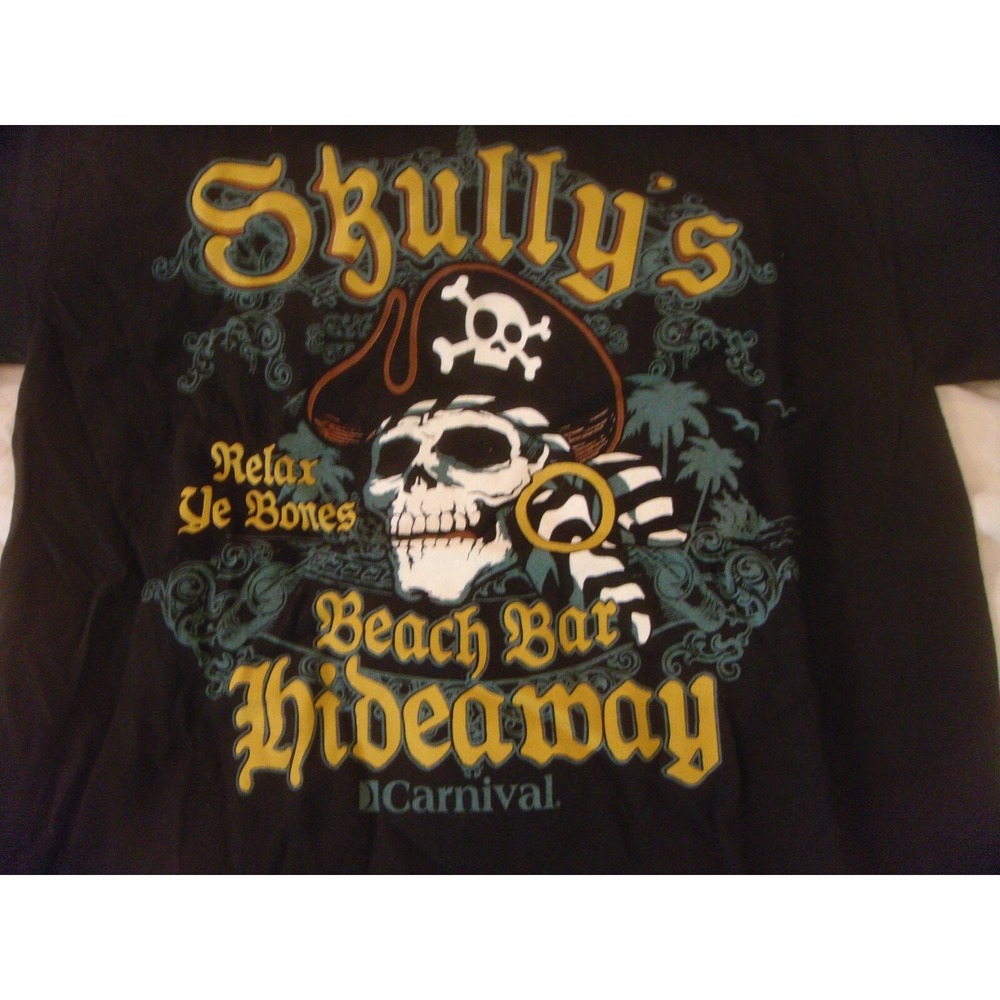 Skully's Beach Bar HIdeaway Carnival Relax‎ ye bones pirate skull mens S T-shirt
